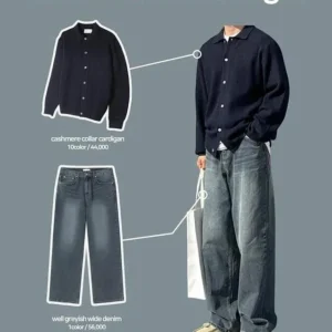 Everyday Comfort Cashmere Cardigan & Wide Denim Set